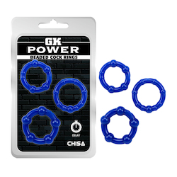 C & B: 1E - GK POWER - BEADED COCK RINGS  SET OF 3 - BLUE - CN-330300013
