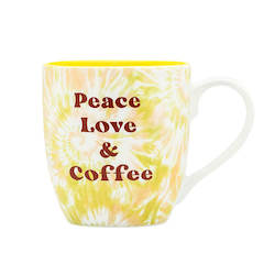 🥂 Sips & Giggles – Drinkware With Attitude: 7B - LARGE MUG 500ML  - BLURRED PEACE LOVE & COFFEE TIE DYE MUG - 115114**