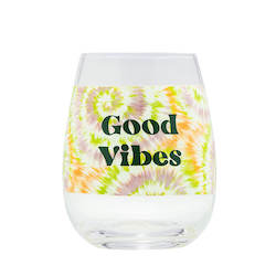 🥂 Sips & Giggles – Drinkware With Attitude: 7B - BLURRED GOOD VIBES TIE DYE WINE GLASS - 115231 *
