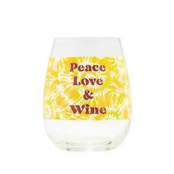 🥂 Sips & Giggles – Drinkware With Attitude: 7B - BLURRED PEACE  LOVE & WINE TIE DYE WINE GLASS - 115229**
