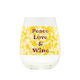 7B - BLURRED PEACE  LOVE & WINE TIE DYE WINE GLASS - 115229**