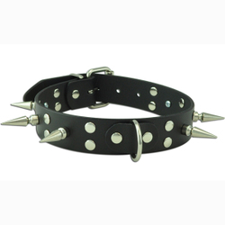 Wild Hide Leather: WILD - COLLAR - Wide Spike D-Ring Collar Flat Studs Long Spikes - Small - 303-0