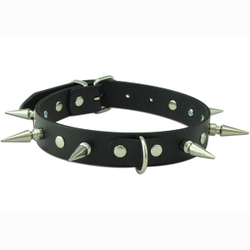 Wild Hide Leather: WILD - COLLAR - Spike D-Ring Collar Long Spikes Flat Studs- Large - 300-9