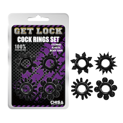 C & B: 1E - GET LOCK - COCK RING SET OF 4 - BLACK