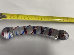 💎 HARD TO HANDLE — Glass & Art Toys: 3B - GLASS DONG - BLUE AND RED STRIPES - XAP77-3