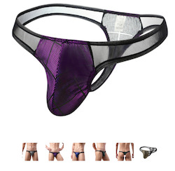 🍆 MEN’S UNDERWEAR — Bold, Bare & Definitely Not from Farmers: S - THONG - PATCHWORK - PURPLE/BLACK - XL  - SJ-MEN-PBKXL**