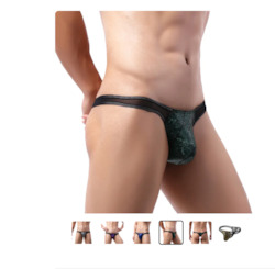 🍆 MEN’S UNDERWEAR — Bold, Bare & Definitely Not from Farmers: S - THONG - PATCHWORK - GREEN/BLACK - XL  - SJ-MEN-GRBKXL**