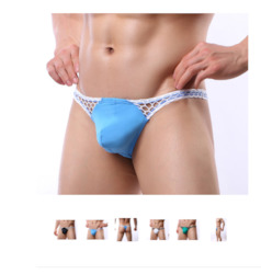 🍆 MEN’S UNDERWEAR — Bold, Bare & Definitely Not from Farmers: S - THONG - FISHNET SIDES - BLUE  - SIZE XL - SJ-M-ASST**