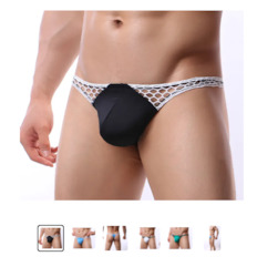 🍆 MEN’S UNDERWEAR — Bold, Bare & Definitely Not from Farmers: S - THONG - FISHNET SIDES - BLACK  - SIZE XXL - SJ-M-ASST**